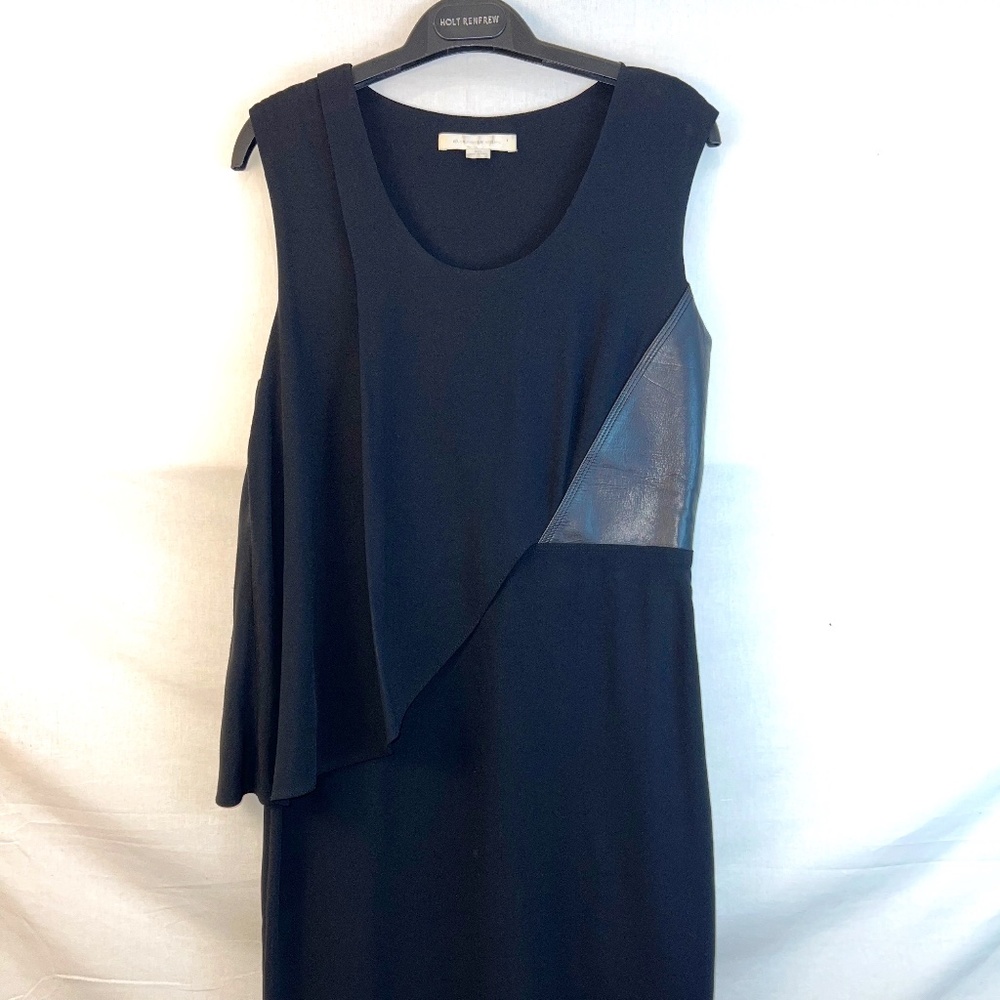Alexander Wang - Calfskin Leather & Silky Viscose Combo Draped Dress in Black